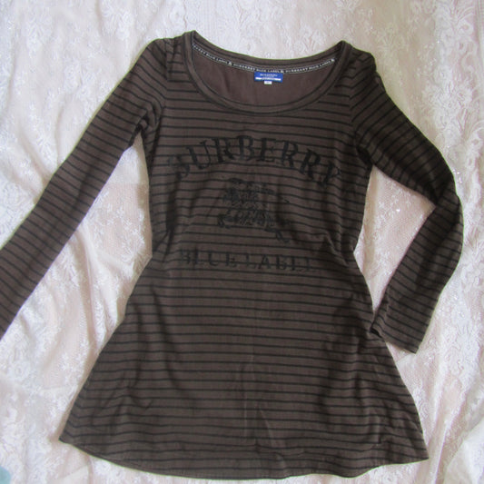 burberry blue label chocolate brown vintage striped mini dress