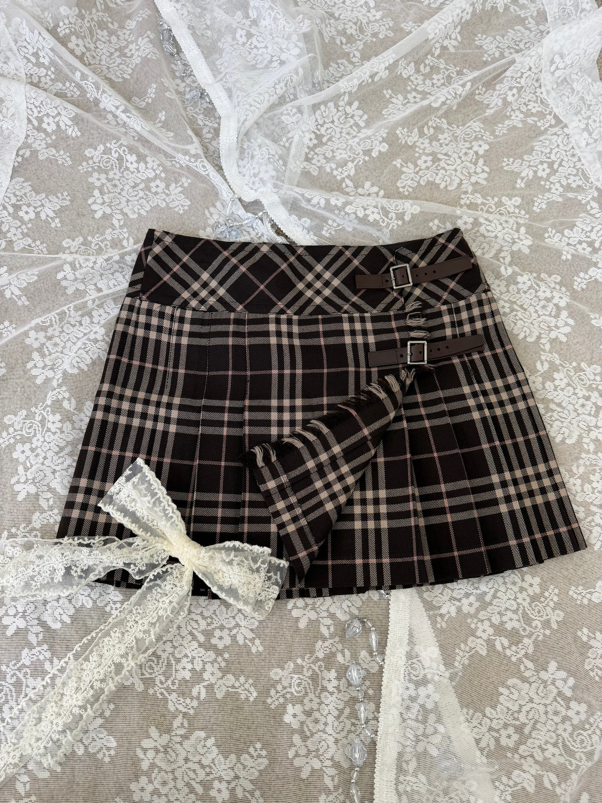 BURBERRY DARK BROWN PLEATED VINTAGE MINI SKIRT (36, xs)