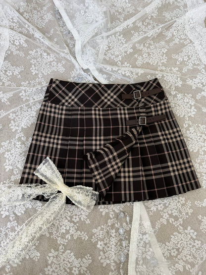 BURBERRY DARK BROWN PLEATED VINTAGE MINI SKIRT (36, xs)