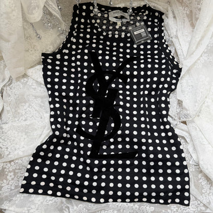 yves saint laurent rive gauche b&w polkadot vintage top