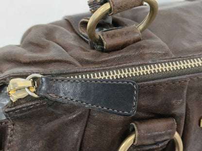 MIU MIU VINTAGE DARK BROWN LEATHER RUCHED VITELLO BAG