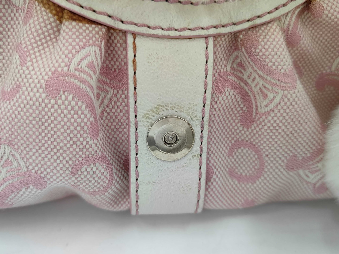 celine rare vintage fur-detailed lily c pompom pink bag + dust bag