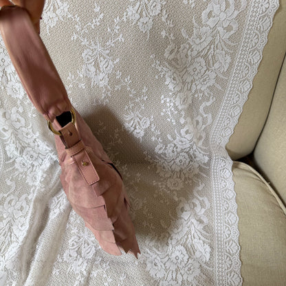 xovintage YVES SAINT LAURENT VINTAGE TIERED RUFFLE SUEDE ST. TROPEZ MOMBASA SHOULDER BAG IN DUSTY PINK - Handbags