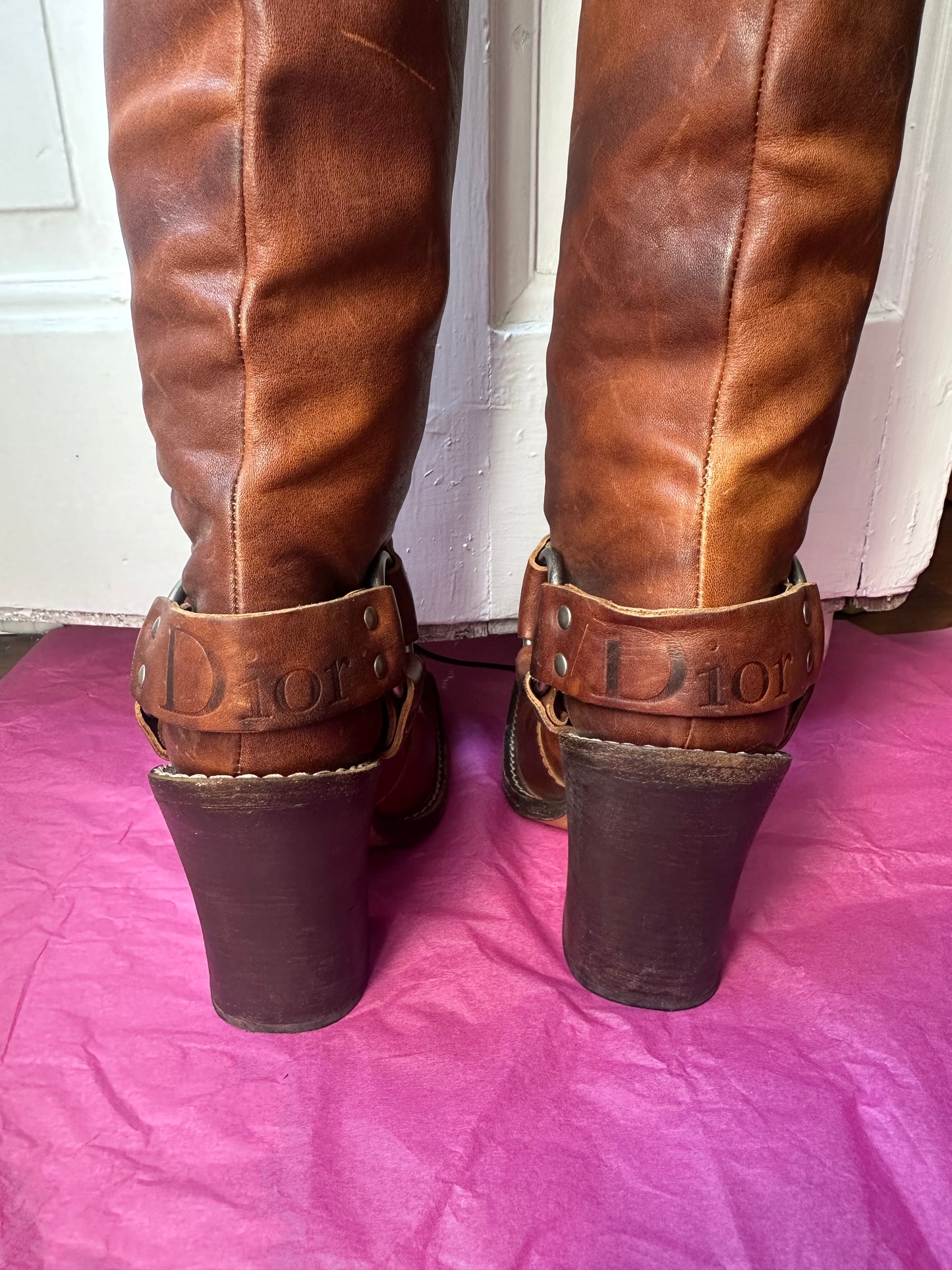 christian dior f/w 2006 galliano thigh high leather boots size 39.5