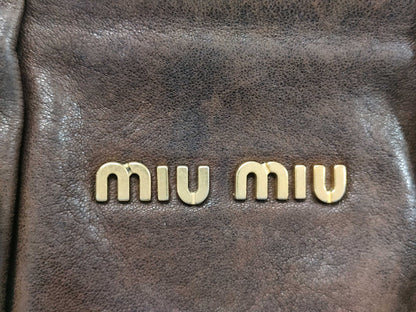 MIU MIU VINTAGE DARK BROWN LEATHER RUCHED VITELLO BAG