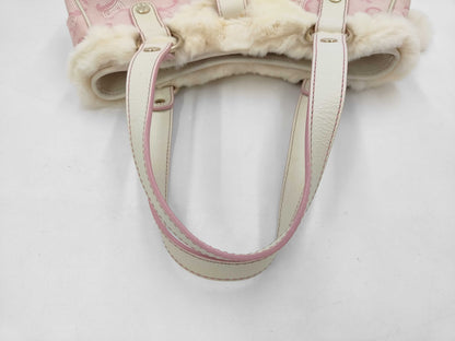 celine rare vintage fur-detailed lily c pompom pink bag + dust bag