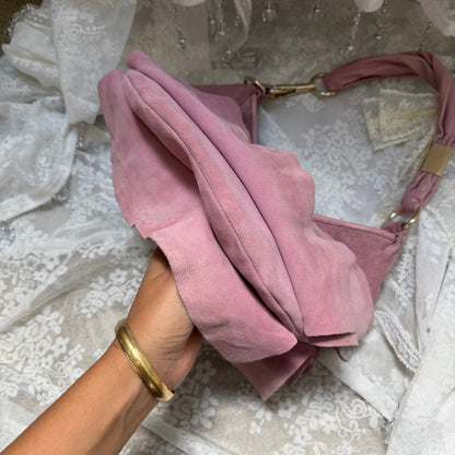 YVES SAINT LAURENT RIVE GAUCHE (TOM FORD ERA) VINTAGE PINK SUEDE SAINT-TROPEZ TIERED RUFFLE BAG
