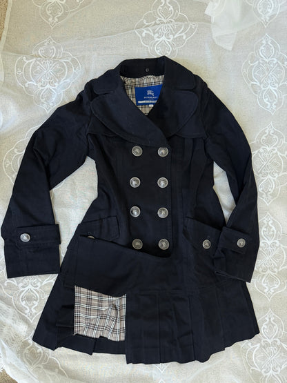 burberry blue label vintage black cotton pleated flirty coat (38,s)