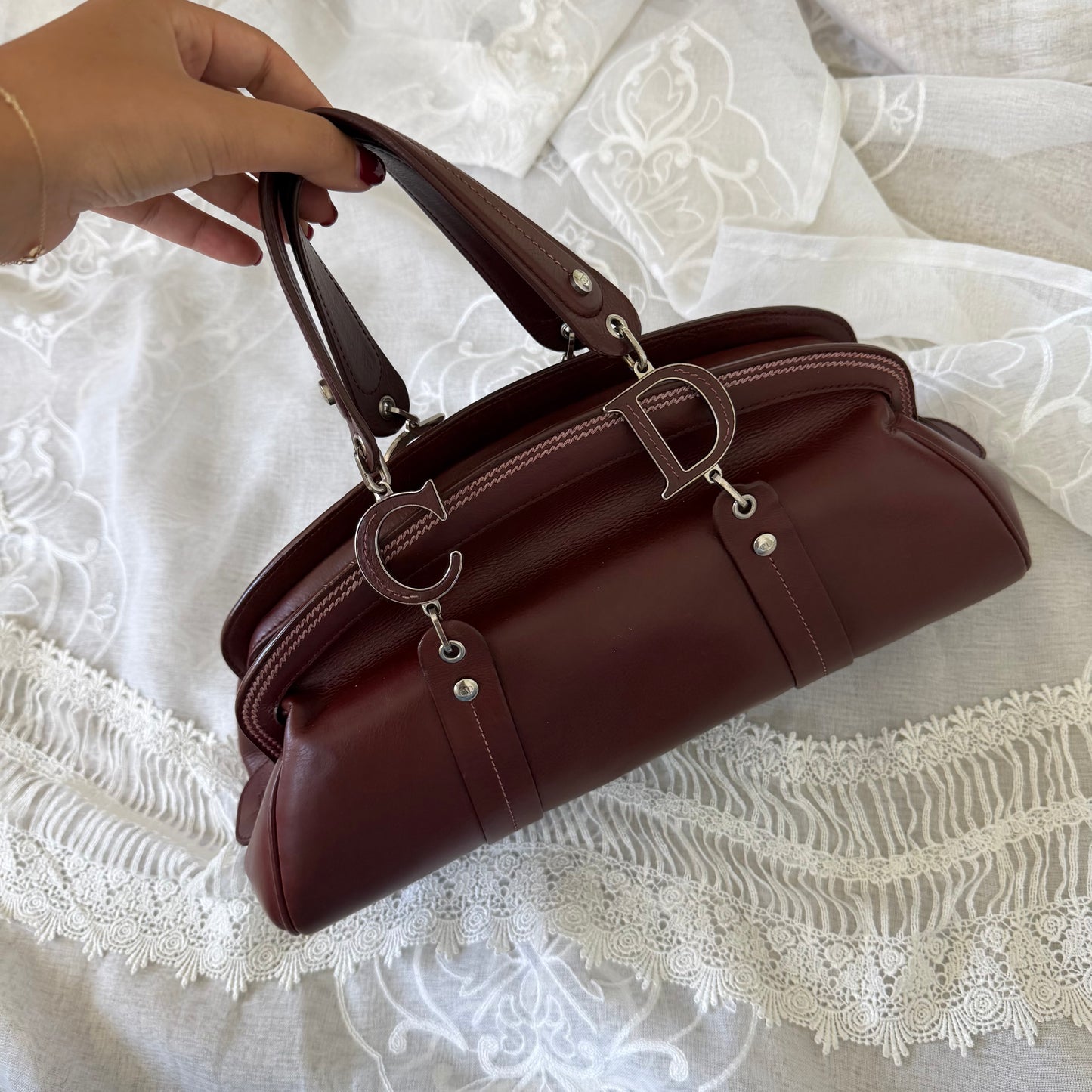 xovintage dior ultra rare embroidered leather floral bag - Uncategorized