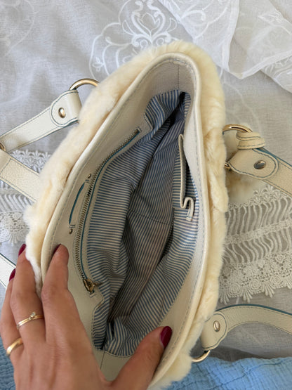 xovintage celine rare vintage fur-detailed lily c pompom blue bag - Handbags