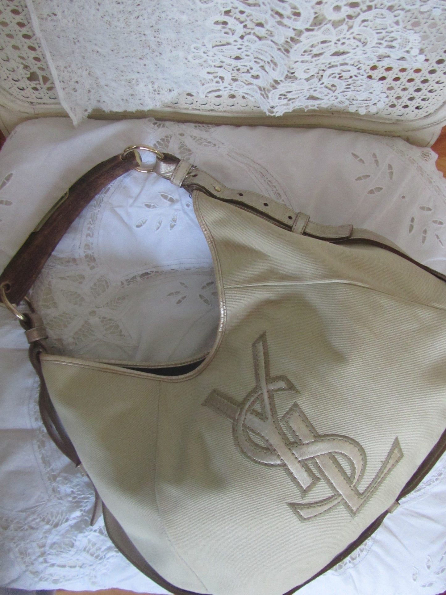 yves saint laurent rive gauche vintage ivory mombasa bag