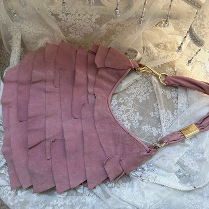 YVES SAINT LAURENT RIVE GAUCHE (TOM FORD ERA) VINTAGE PINK SUEDE SAINT-TROPEZ TIERED RUFFLE BAG