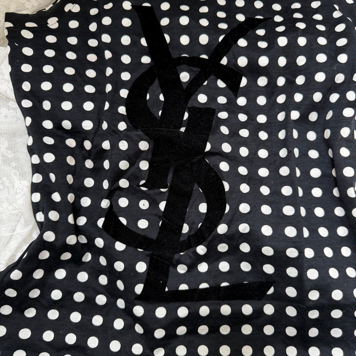 yves saint laurent rive gauche b&w polkadot vintage top
