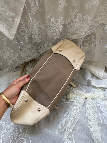 Prada VINTAGE Bianco Logo Jacquard Frame Satchel Bag