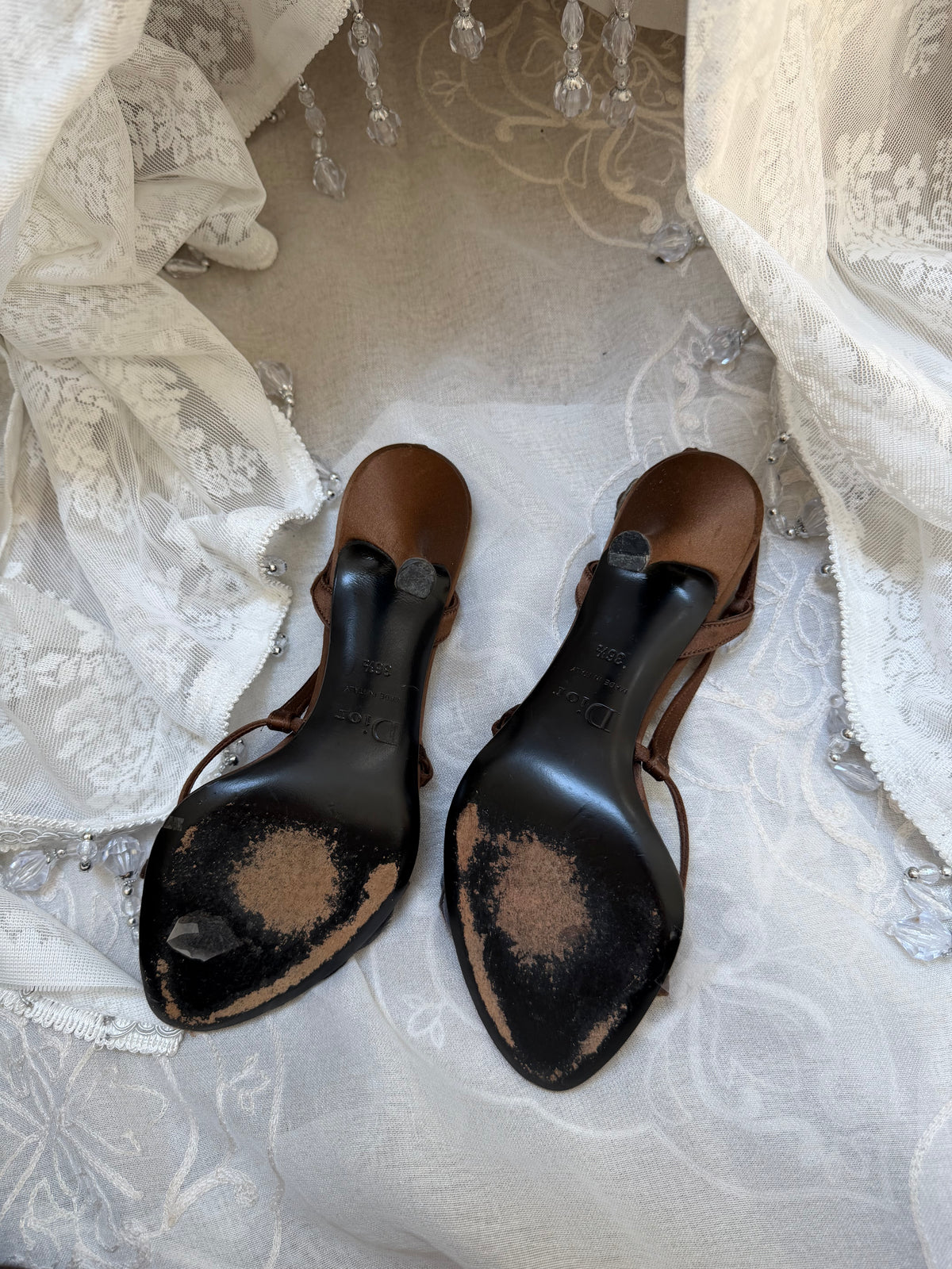 xovintage VINTAGE Christian Dior Floral Corsage Strappy Slingback Heels - Shoes