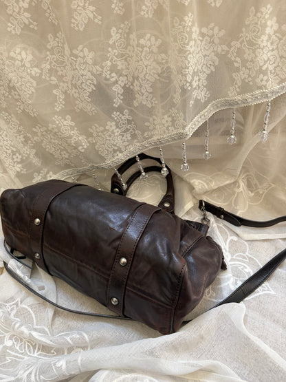miu miu dark chocolate vintage vitello lux ruched bag