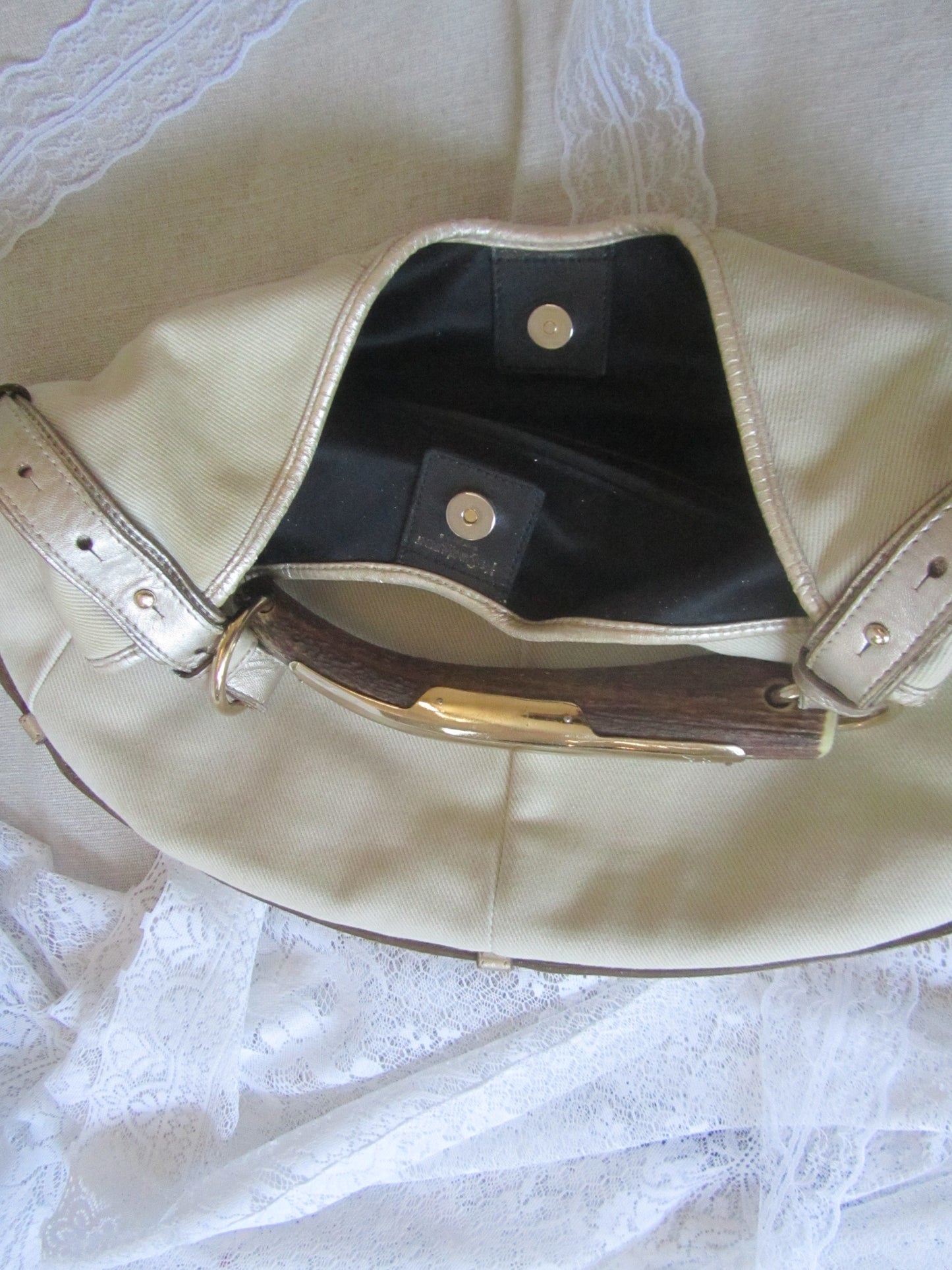 yves saint laurent rive gauche vintage ivory mombasa bag