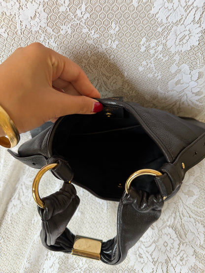 xovintage YVES SAINT LAURENT VINTAGE TIERED RUFFLE LEATHER ST TROPEZ MOMBASA SHOULDER BAG BLACK - Handbags