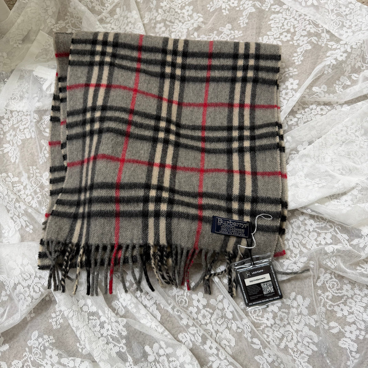 burberry vintage 90s grey 100% cashmere scarf