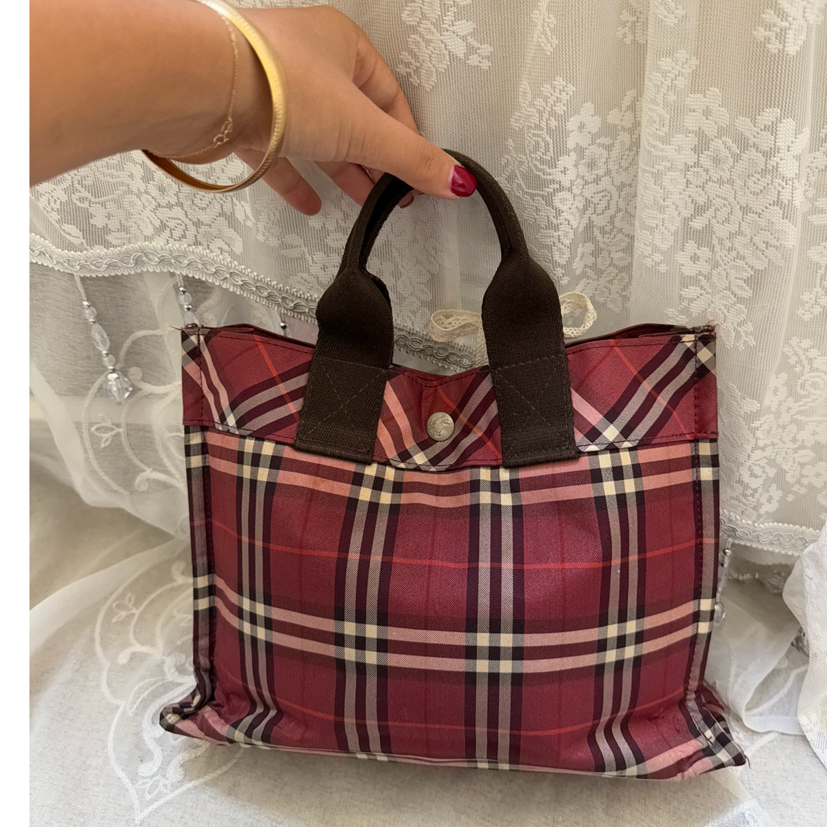 burberry blue label vintage BURGUNDY TOTE BAG