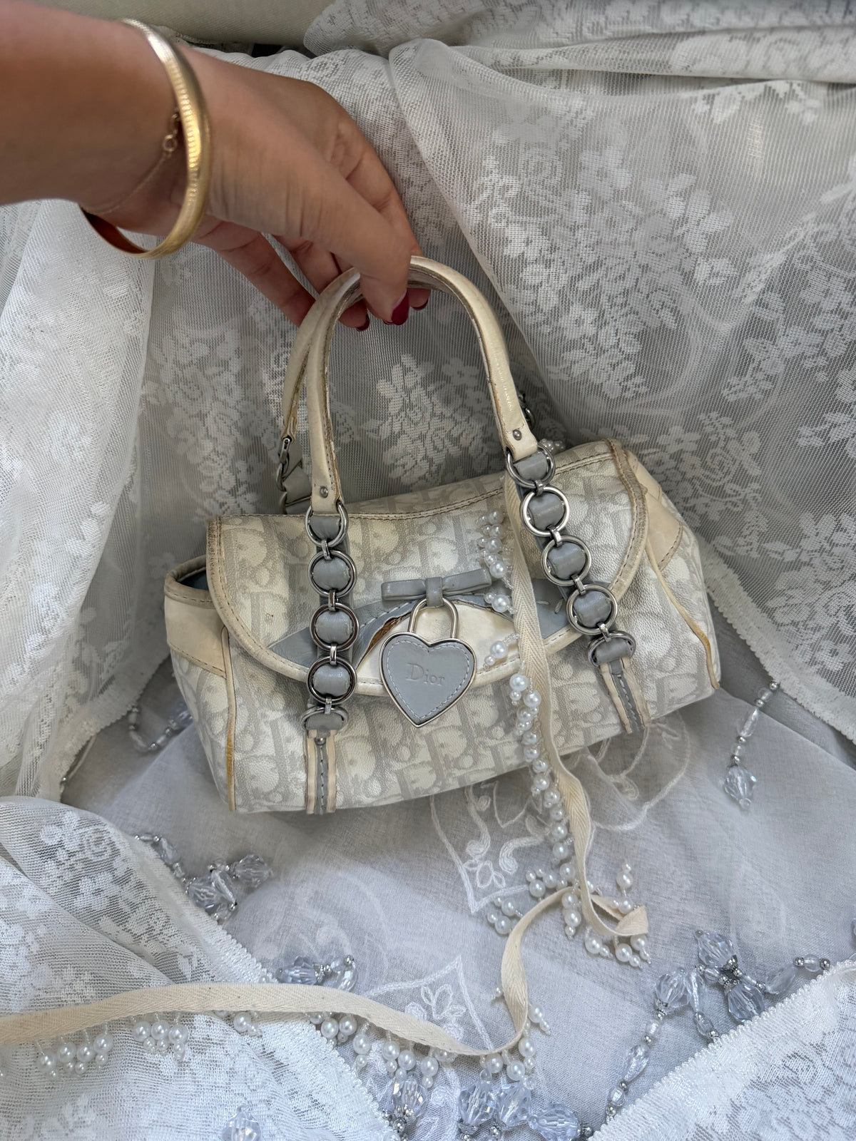 xovintage Pre-loved DIOR small 2000S ROMANTIC HEART-CHARM SHOULDER BAG - Handbags