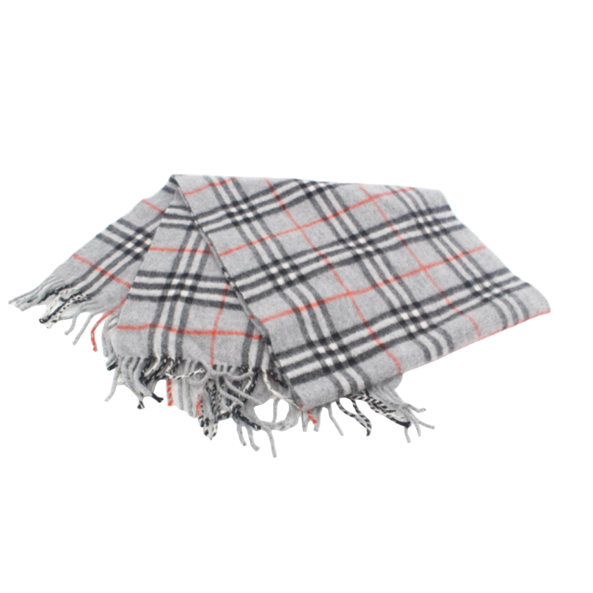 Burberry 100% Cashmere Grey Plaid Vintage Scarf
