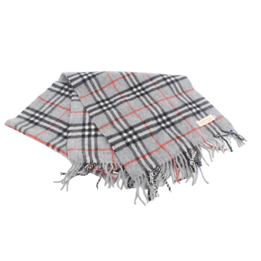 Burberry 100% Cashmere Grey Plaid Vintage Scarf