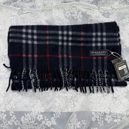 burberry vintage navy blue 100% cashmere scarf