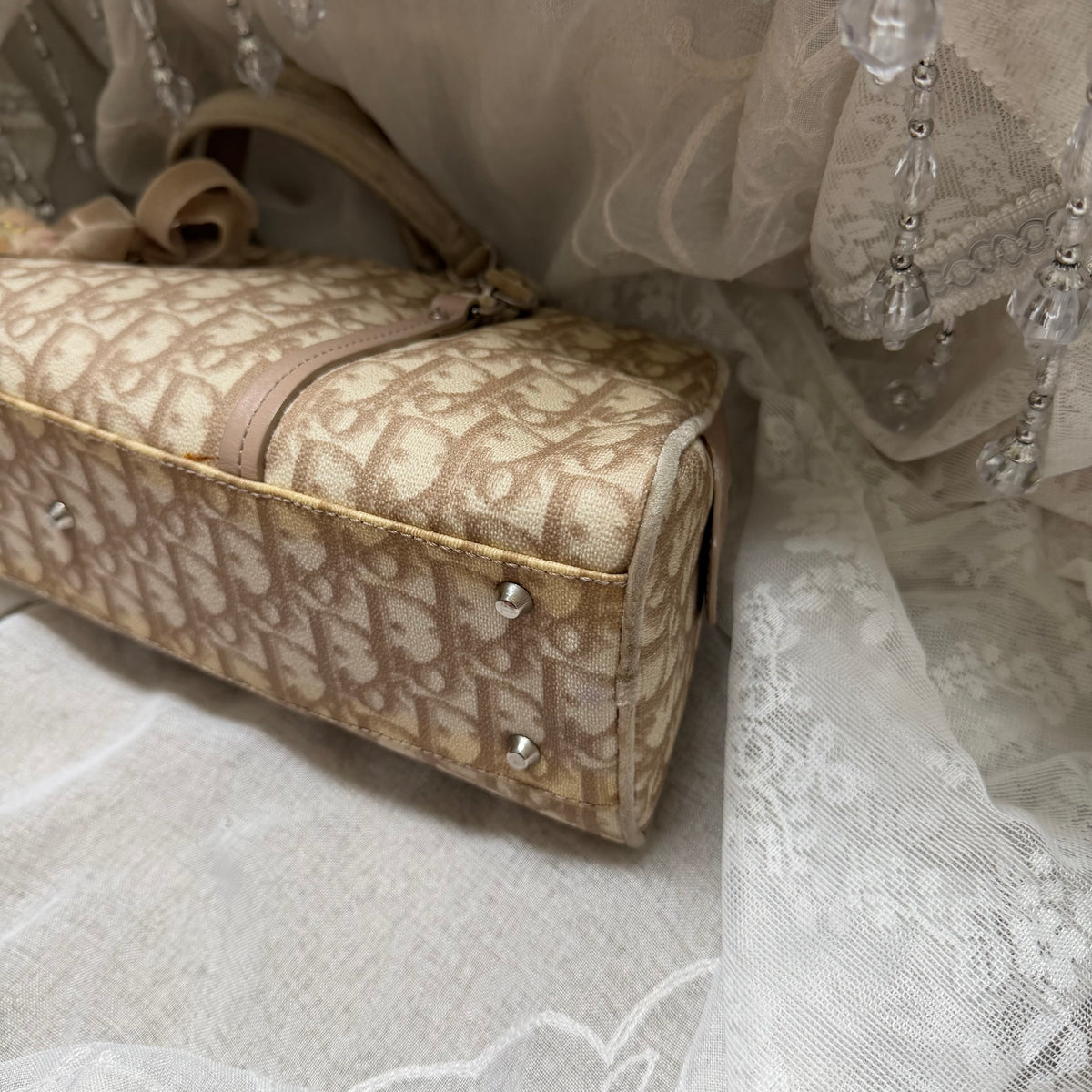 xovintage VINTAGE Dior Romantique Trotter Shoulder Bag with Floral Bow Detail - Handbags