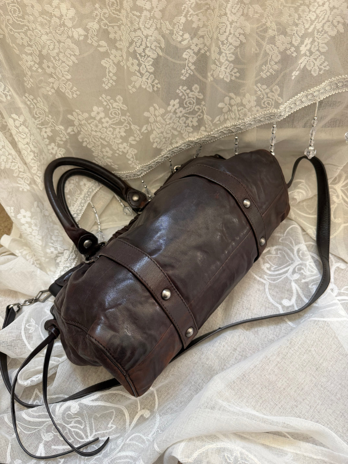 miu miu dark chocolate vintage vitello lux ruched bag