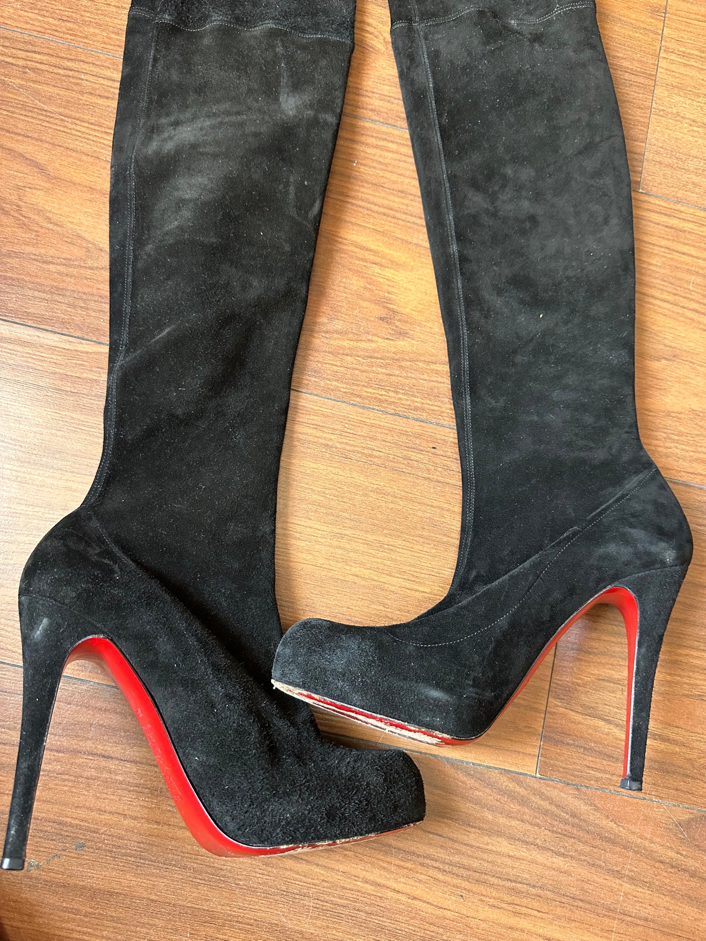 christian louboutin thigh high suede boots size 38.5
