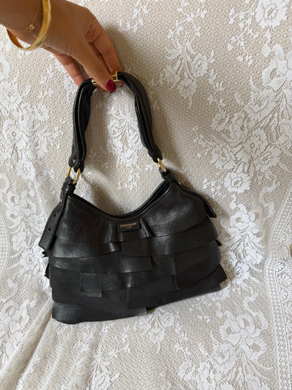 xovintage YVES SAINT LAURENT VINTAGE TIERED RUFFLE LEATHER ST TROPEZ MOMBASA SHOULDER BAG BLACK - Handbags