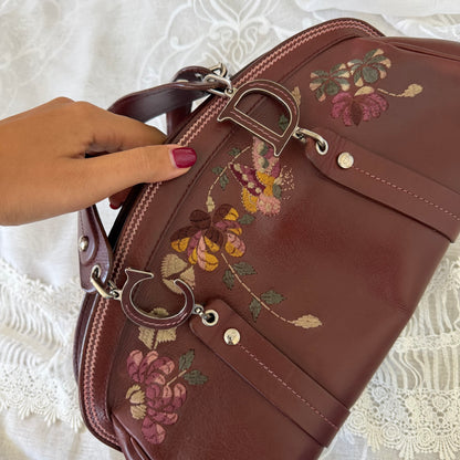 xovintage dior ultra rare embroidered leather floral bag - Uncategorized