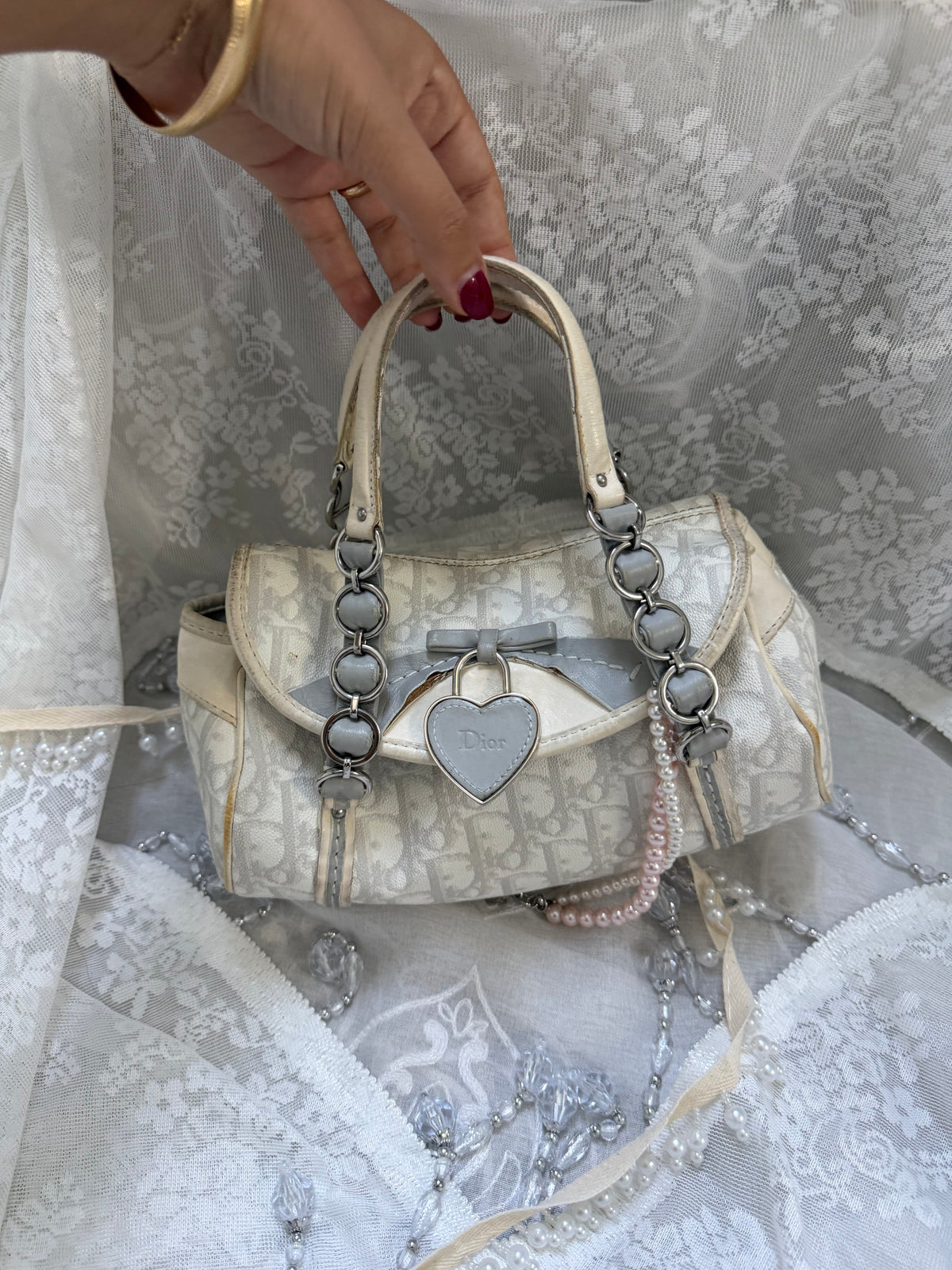 xovintage Pre-loved DIOR small 2000S ROMANTIC HEART-CHARM SHOULDER BAG - Handbags
