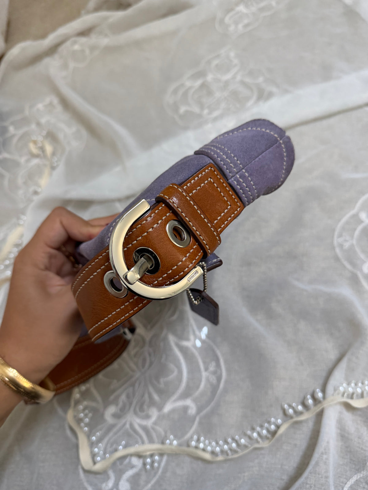 xovintage Vintage Coach Lavender Soho Suede Buckle Flap Shoulder Bag - Handbags