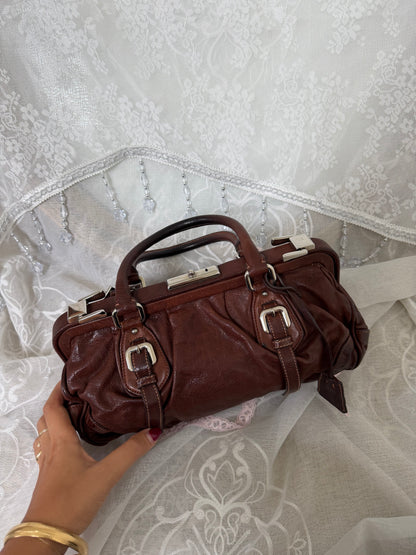 xovintage Prada Chocolate Brown Vintage Leather Frame Satchel - Handbags