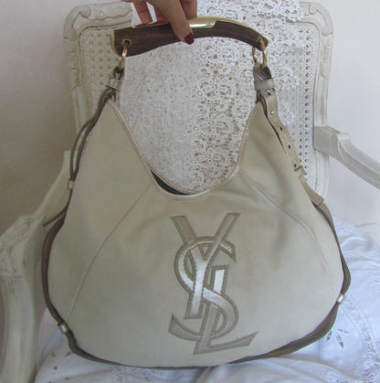 yves saint laurent rive gauche vintage ivory mombasa bag