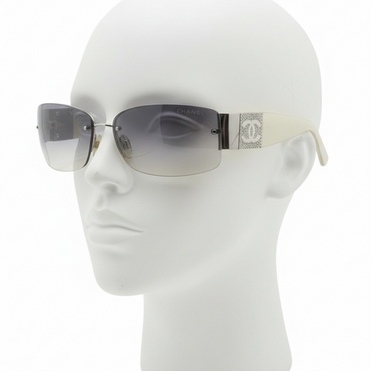 Chanel 2000s cream vintage rhinestone logo sunglasses