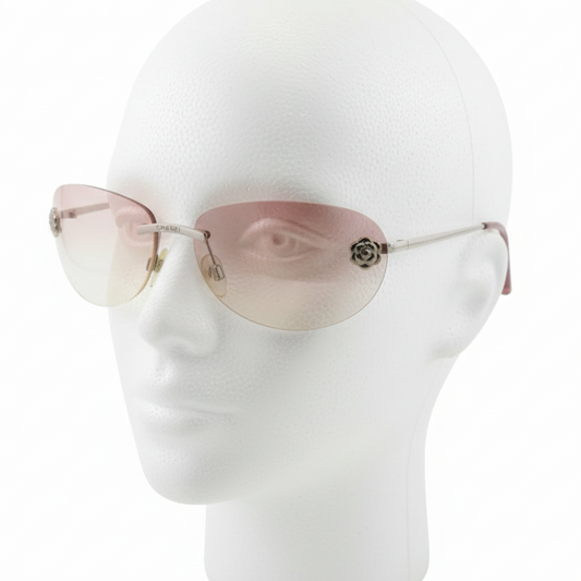 Chanel 2000s vintage rimless pink camellia sunglasses