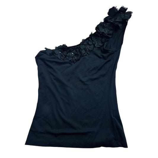 Anna Molinari One Shoulder Floral Embellished Black Top