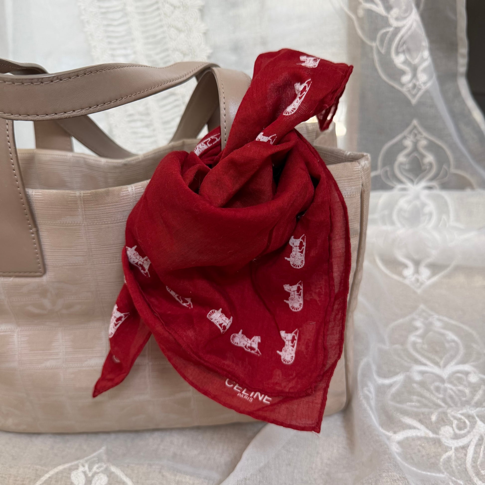 xovintage celine red vintage bandanna - Bandanas & Headties