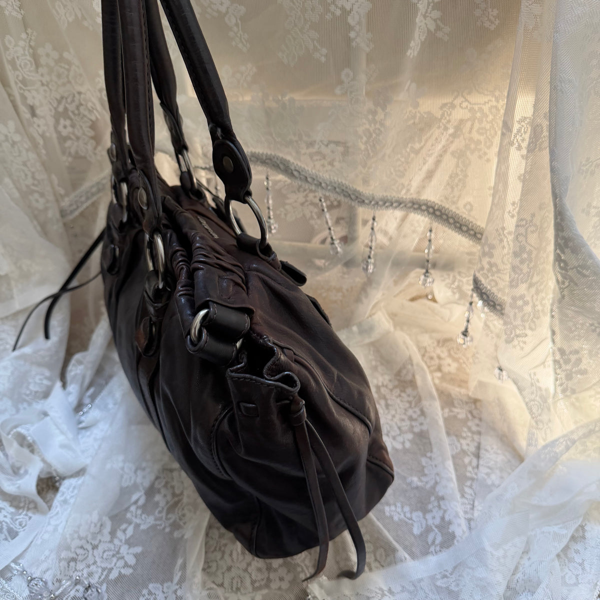 miu miu dark chocolate vintage vitello lux ruched bag