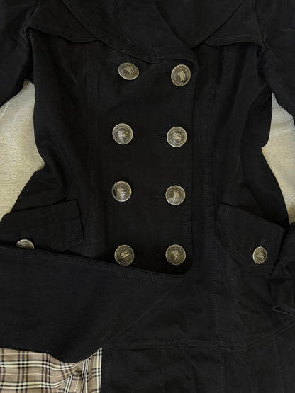 burberry blue label vintage black cotton pleated flirty coat (38,s)