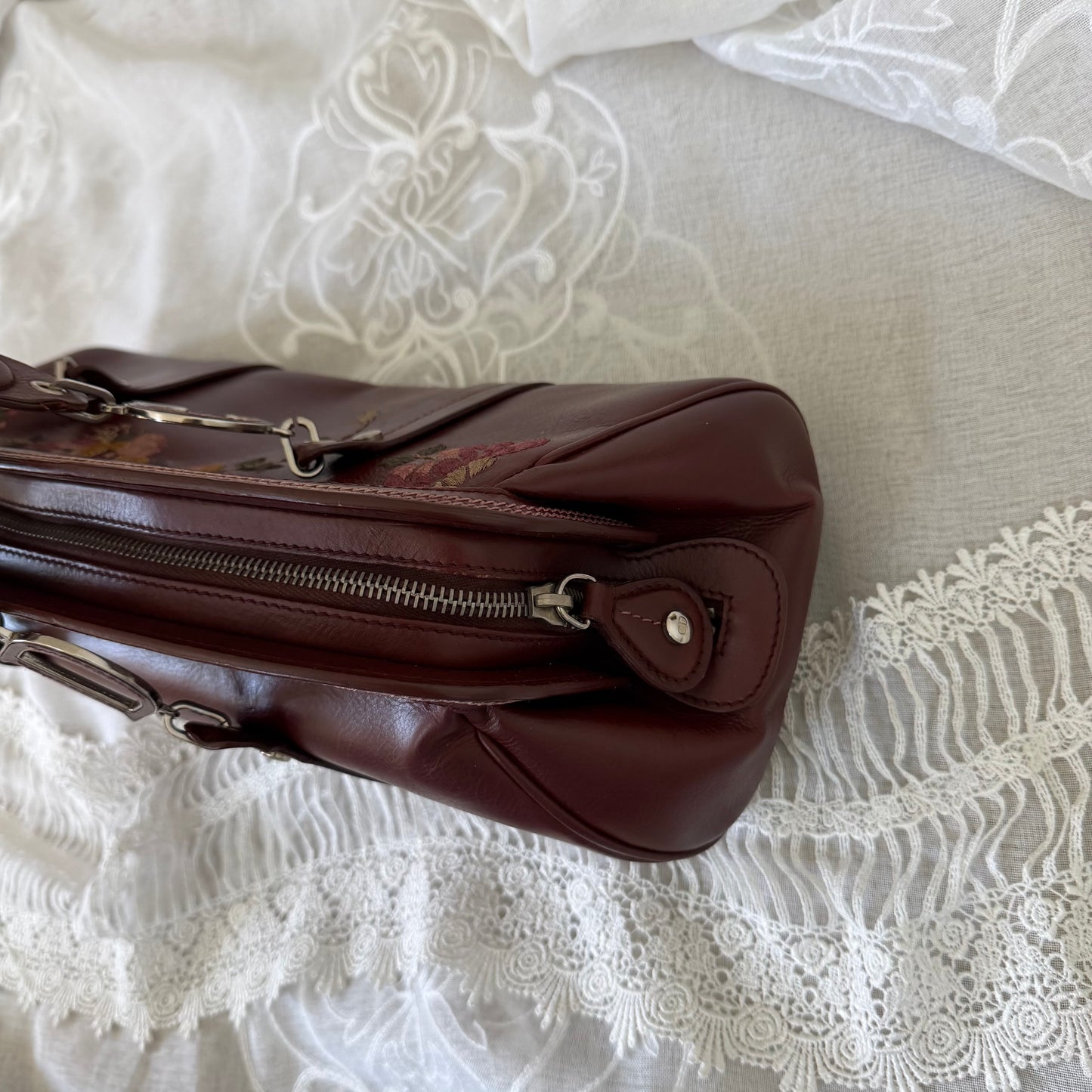 xovintage dior ultra rare embroidered leather floral bag - Uncategorized