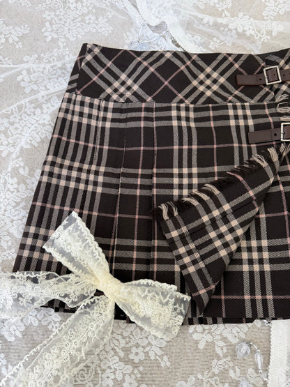 BURBERRY DARK BROWN PLEATED VINTAGE MINI SKIRT (36, xs)