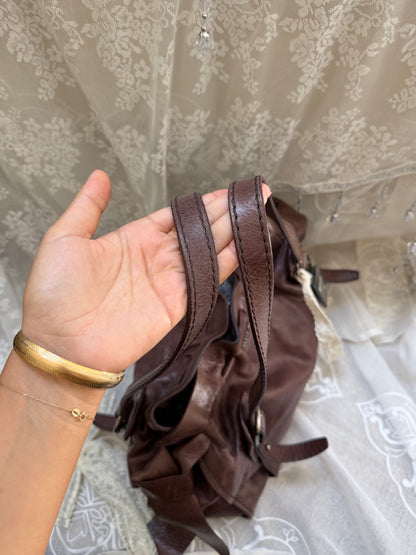 Miu Miu Vintage Chocolate Brown Vitello Lux Bow Shoulder Bag