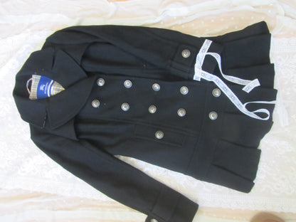 burberry blue label vintage black pleated flirty coat (36/xs)