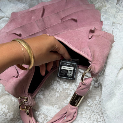 YVES SAINT LAURENT RIVE GAUCHE (TOM FORD ERA) VINTAGE PINK SUEDE SAINT-TROPEZ TIERED RUFFLE BAG