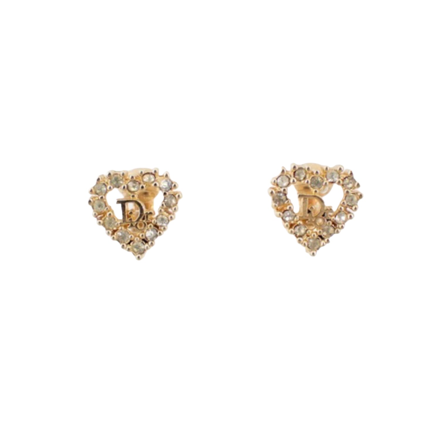 christian dior rhinestone heart clip on earrings