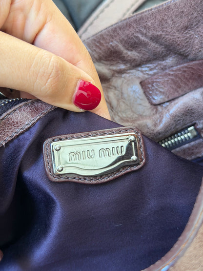 Miu Miu Vintage Chocolate Brown Vitello Lux Bow Shoulder Bag